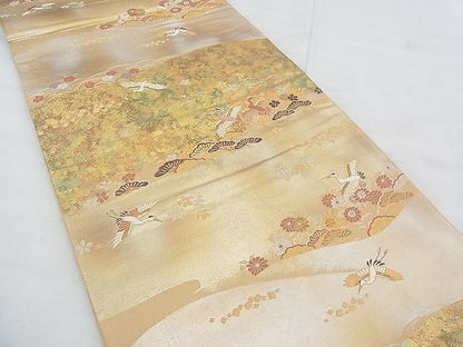 平和屋着物◎六通柄袋帯 唐織 みかけ錦 霞鶴菊草文 金糸 引箔 逸品 BAAF0586jm