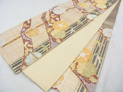 平和屋着物◎六通柄袋帯 唐織 小花梅香文 金銀糸 逸品 BAAF0587jm