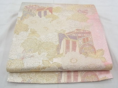 平和屋着物◎六通柄袋帯 唐織 御所車 金銀糸 逸品 BAAF0588jm