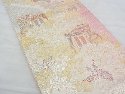 平和屋着物◎六通柄袋帯 唐織 御所車 金銀糸 逸品 BAAF0588jm