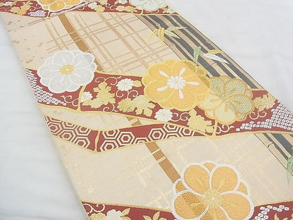 平和屋着物◎六通柄袋帯 唐織 小花梅香文 金銀糸 逸品 BAAF0587jm