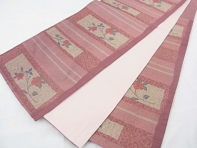 平和屋着物◎六通柄袋帯 横段花文 金糸 逸品 BAAF0599jm