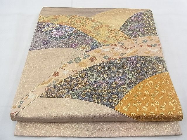 平和屋着物◎太鼓柄袋帯 切嵌花蝶文 金糸 逸品 BAAF0804jm