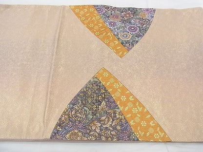 平和屋着物◎太鼓柄袋帯 切嵌花蝶文 金糸 逸品 BAAF0804jm
