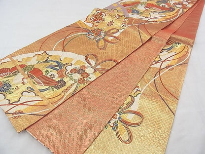 平和屋着物◎佐賀錦 六通柄袋帯 唐織 扇面鳳凰花文 金糸 逸品 BAAF0817jm