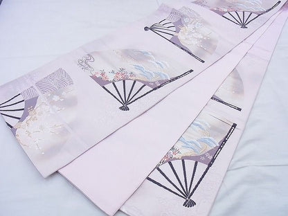 平和屋着物◎六通柄袋帯 唐織 扇面草花文 金糸 逸品 BAAF0824jm