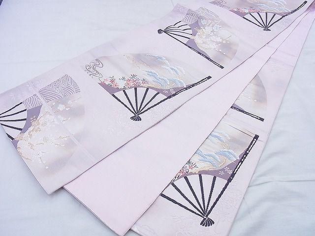 平和屋着物◎六通柄袋帯 唐織 扇面草花文 金糸 逸品 BAAF0824jm