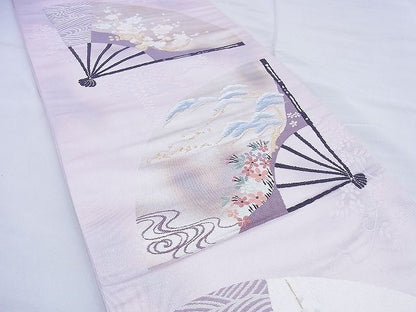 平和屋着物◎六通柄袋帯 唐織 扇面草花文 金糸 逸品 BAAF0824jm