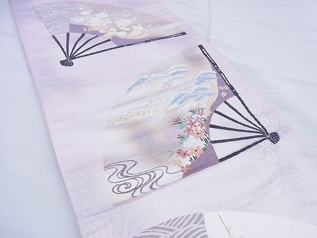 平和屋着物◎六通柄袋帯 唐織 扇面草花文 金糸 逸品 BAAF0824jm