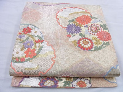 平和屋着物◎六通柄袋帯 唐織 雪輪重花文 金糸 逸品 BAAF0834jm