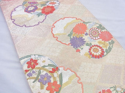 平和屋着物◎六通柄袋帯 唐織 雪輪重花文 金糸 逸品 BAAF0834jm