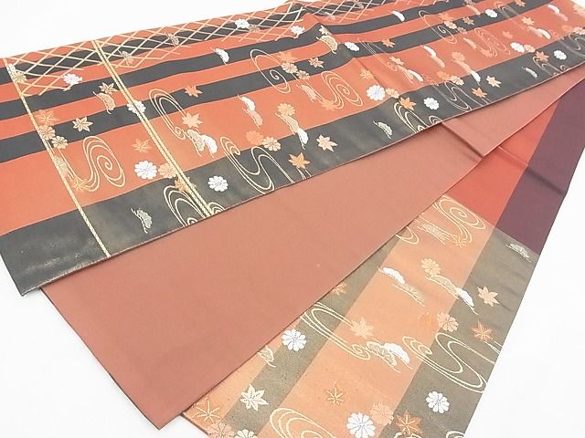 平和屋着物◎六通柄袋帯 唐織 流水草花文 金糸 逸品 BAAE9682ns