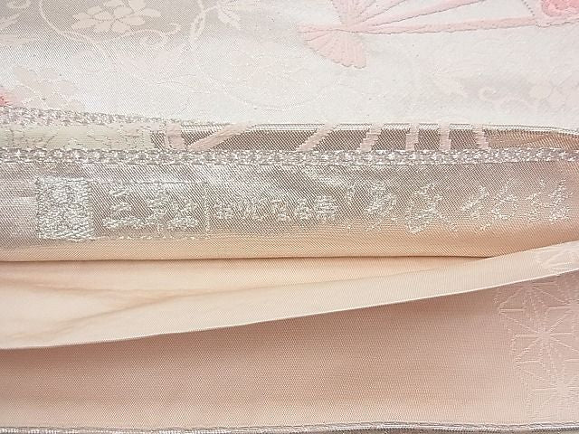 平和屋着物◎六通柄袋帯 唐織 扇面花文 源氏物語 銀糸 逸品 BAAE9699ns