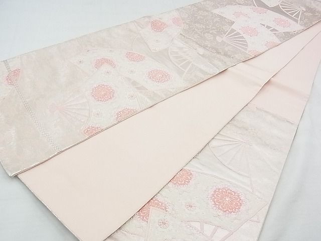 平和屋着物◎六通柄袋帯 唐織 扇面花文 源氏物語 銀糸 逸品 BAAE9699ns
