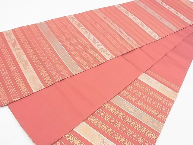 平和屋着物◎六通柄袋帯 横段花鳥文 金糸 逸品 BAAE9705ns