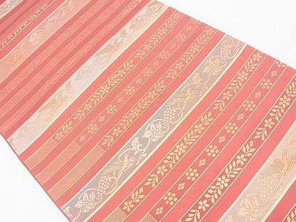 平和屋着物◎六通柄袋帯 横段花鳥文 金糸 逸品 BAAE9705ns