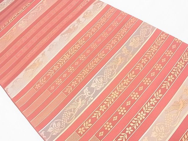 平和屋着物◎六通柄袋帯 横段花鳥文 金糸 逸品 BAAE9705ns