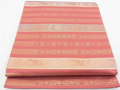 平和屋着物◎六通柄袋帯 横段花鳥文 金糸 逸品 BAAE9705ns