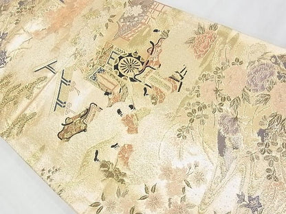 平和屋着物◎佐賀錦 六通柄袋帯 唐織 人物風景花文 金糸 逸品 BAAE9746ns