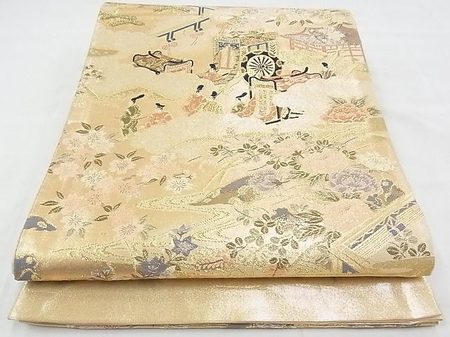 平和屋着物◎佐賀錦 六通柄袋帯 唐織 人物風景花文 金糸 逸品 BAAE9746ns