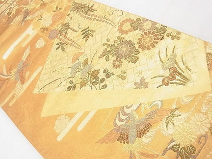 平和屋着物◎六通柄袋帯 花鳥文 金糸 逸品 BAAE9771ns
