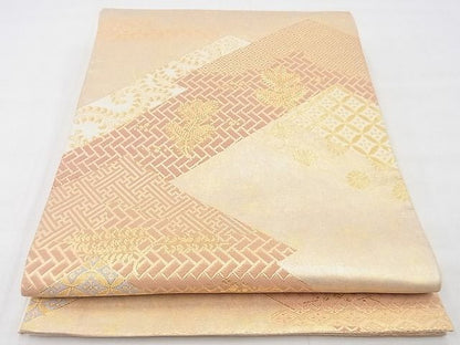 平和屋着物◎六通柄袋帯 松皮菱花文 金糸 引箔 逸品 BAAE9779ns
