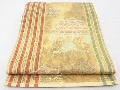 平和屋着物◎六通柄袋帯 草花文 金糸 逸品 BAAE9788ns
