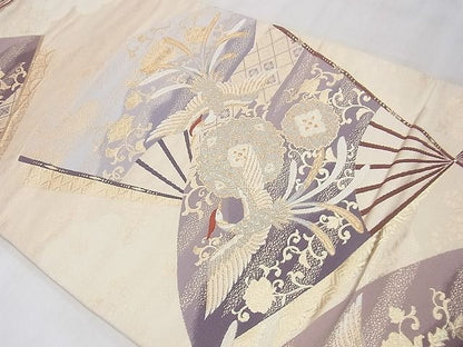 平和屋着物◎六通柄袋帯 唐織 扇面有職錦彩文 金糸 逸品 BAAE9796ns