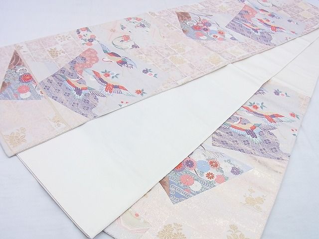 平和屋着物◎六通柄袋帯 唐織 色紙取群鶴文 金糸 逸品 BAAF7012ns