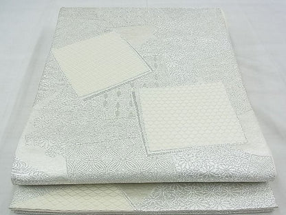 平和屋着物◎六通柄袋帯 唐織 色紙吉祥花文 銀糸 逸品 BAAF7048ns