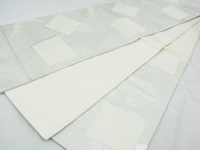 平和屋着物◎六通柄袋帯 唐織 色紙吉祥花文 銀糸 逸品 BAAF7048ns