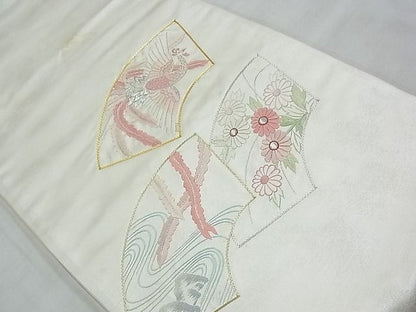 平和屋着物◎太鼓柄袋帯 駒刺繍 地紙重ね鳳凰花文 銀糸 逸品 BAAF7076ns
