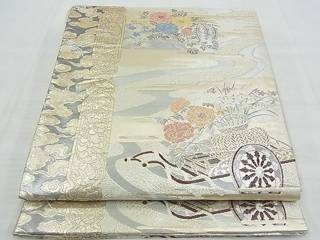 平和屋着物◎佐賀錦 六通柄袋帯 花車文 金銀糸 逸品 BAAF7081ns