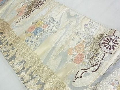 平和屋着物◎佐賀錦 六通柄袋帯 花車文 金銀糸 逸品 BAAF7081ns