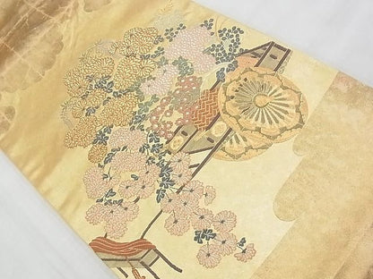 平和屋着物◎太鼓柄袋帯 唐織 花車文 金銀糸 逸品 BAAF7094ns