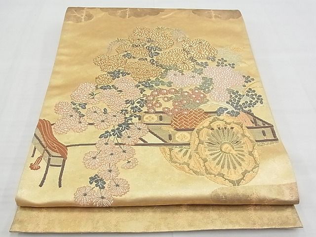 平和屋着物◎太鼓柄袋帯 唐織 花車文 金銀糸 逸品 BAAF7094ns