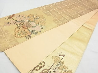 平和屋着物◎太鼓柄袋帯 唐織 花車文 金銀糸 逸品 BAAF7094ns