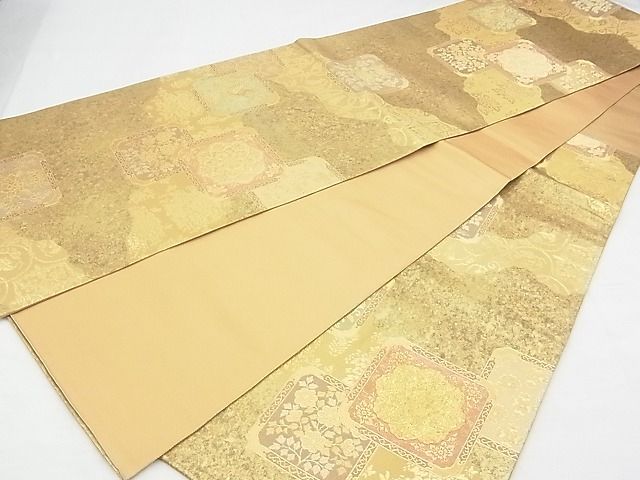 平和屋着物◎六通柄袋帯 色紙重ね花鳥文 金糸 引箔 逸品 BAAF7099ns