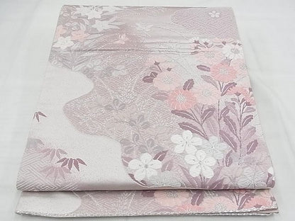 平和屋着物◎六通柄袋帯 唐織 道長草花文 銀糸 逸品 BAAF7101ns
