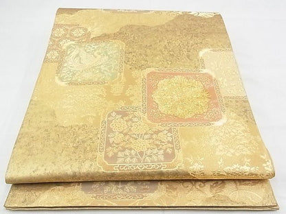 平和屋着物◎六通柄袋帯 色紙重ね花鳥文 金糸 引箔 逸品 BAAF7099ns