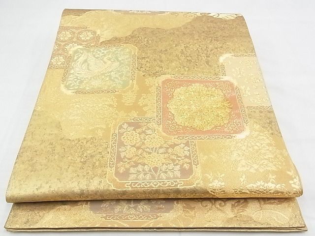 平和屋着物◎六通柄袋帯 色紙重ね花鳥文 金糸 引箔 逸品 BAAF7099ns