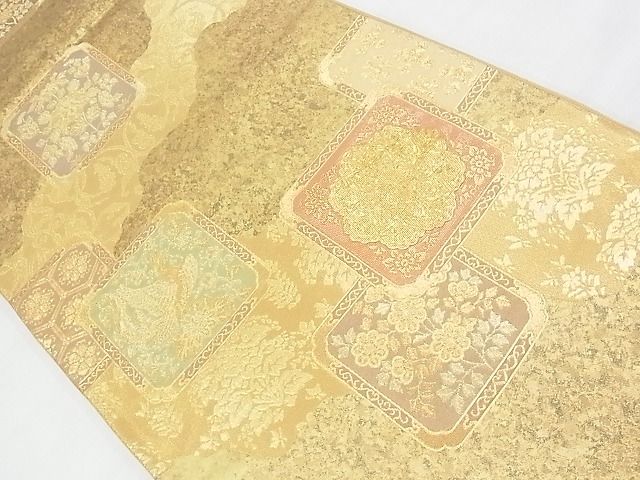 平和屋着物◎六通柄袋帯 色紙重ね花鳥文 金糸 引箔 逸品 BAAF7099ns