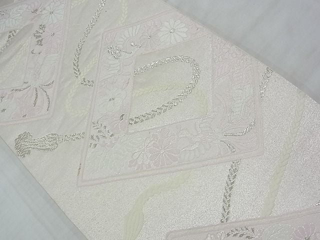 平和屋着物◎六通柄袋帯 唐織 花鳥菱文 銀糸 逸品 BAAF7112ns