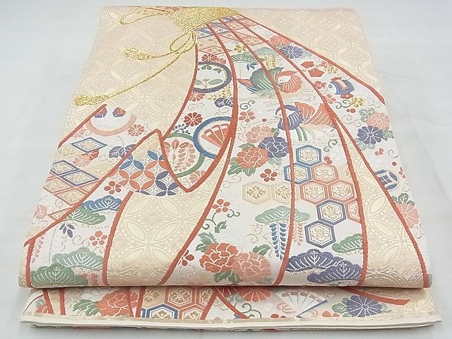 平和屋着物◎六通柄袋帯 熨斗目四季鴛鴦文 金糸 逸品 BAAF7123ns