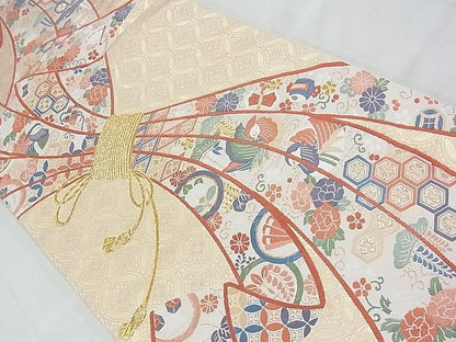 平和屋着物◎六通柄袋帯 熨斗目四季鴛鴦文 金糸 逸品 BAAF7123ns