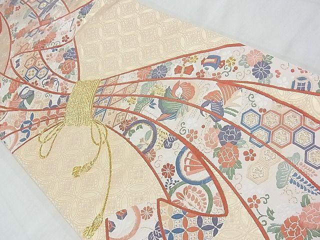 平和屋着物◎六通柄袋帯 熨斗目四季鴛鴦文 金糸 逸品 BAAF7123ns