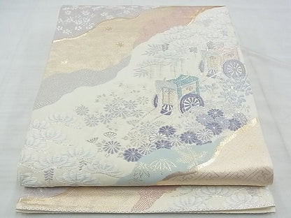 平和屋着物◎六通柄袋帯 唐織 御所車花文 金銀糸 逸品 BAAF7134ns