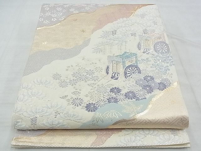 平和屋着物◎六通柄袋帯 唐織 御所車花文 金銀糸 逸品 BAAF7134ns