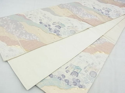 平和屋着物◎六通柄袋帯 唐織 御所車花文 金銀糸 逸品 BAAF7134ns