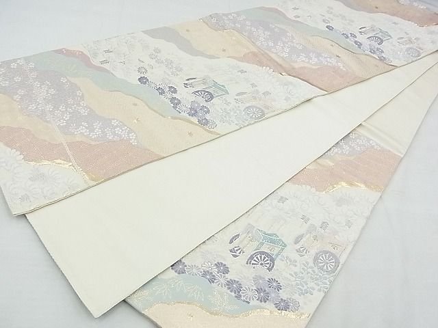 平和屋着物◎六通柄袋帯 唐織 御所車花文 金銀糸 逸品 BAAF7134ns